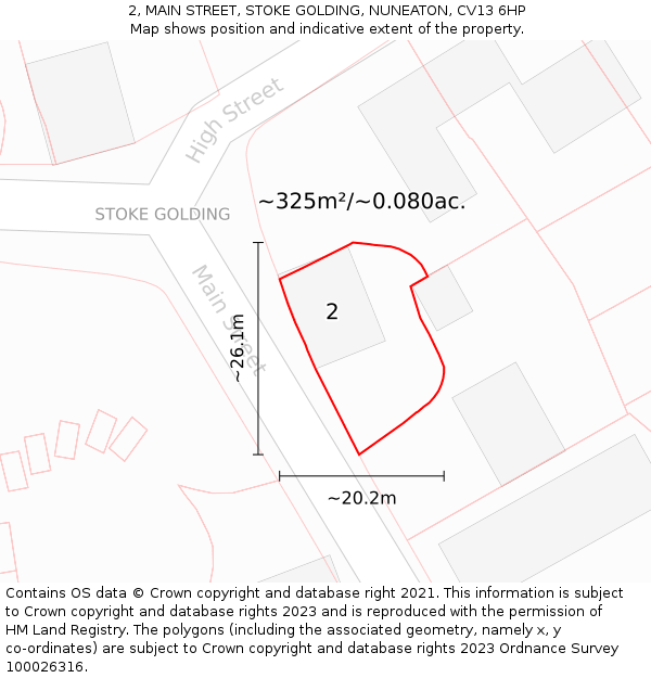 2, MAIN STREET, STOKE GOLDING, NUNEATON, CV13 6HP: Plot and title map