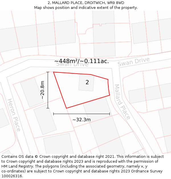 2, MALLARD PLACE, DROITWICH, WR9 8WD: Plot and title map