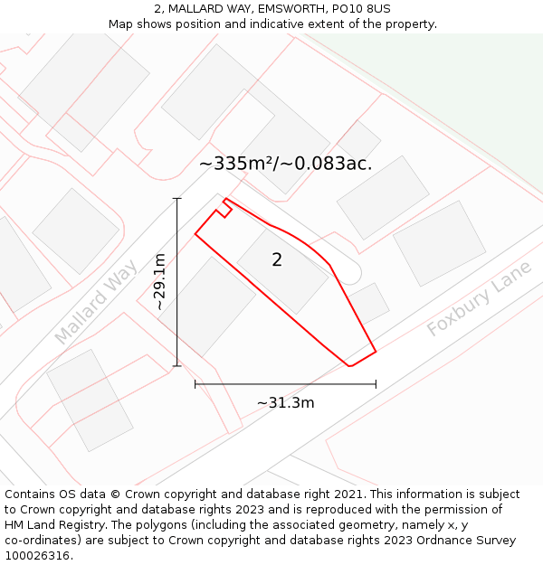 2, MALLARD WAY, EMSWORTH, PO10 8US: Plot and title map