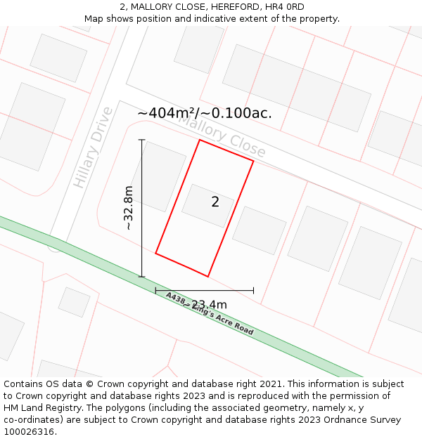 2, MALLORY CLOSE, HEREFORD, HR4 0RD: Plot and title map