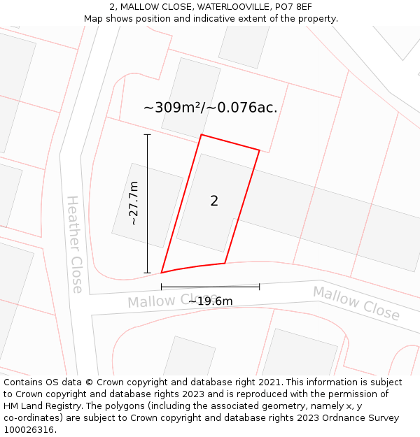 2, MALLOW CLOSE, WATERLOOVILLE, PO7 8EF: Plot and title map