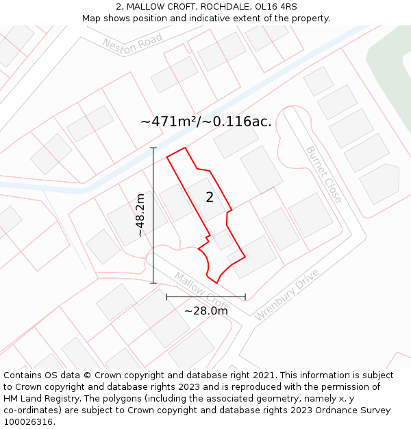 2, MALLOW CROFT, ROCHDALE, OL16 4RS: Plot and title map