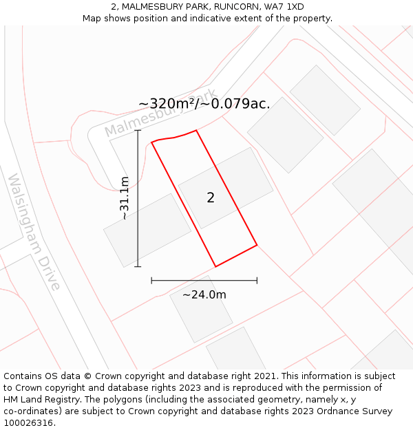 2, MALMESBURY PARK, RUNCORN, WA7 1XD: Plot and title map