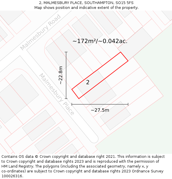 2, MALMESBURY PLACE, SOUTHAMPTON, SO15 5FS: Plot and title map