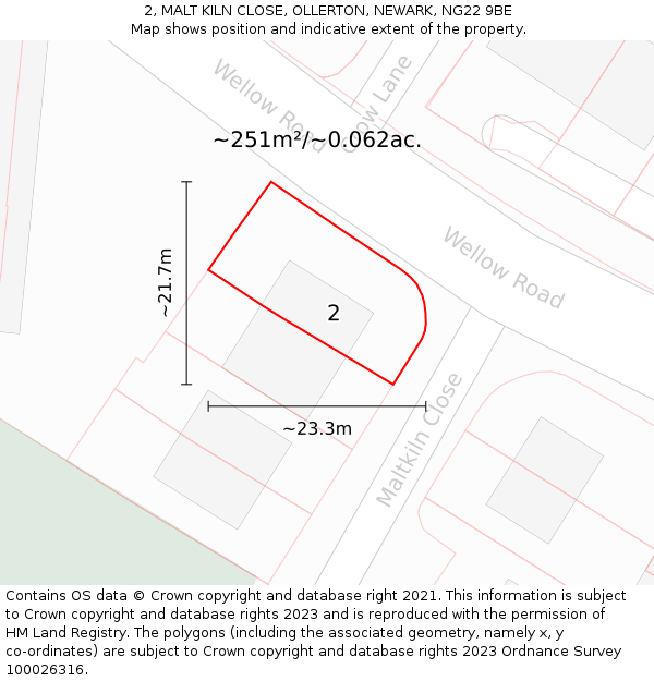 2, MALT KILN CLOSE, OLLERTON, NEWARK, NG22 9BE: Plot and title map