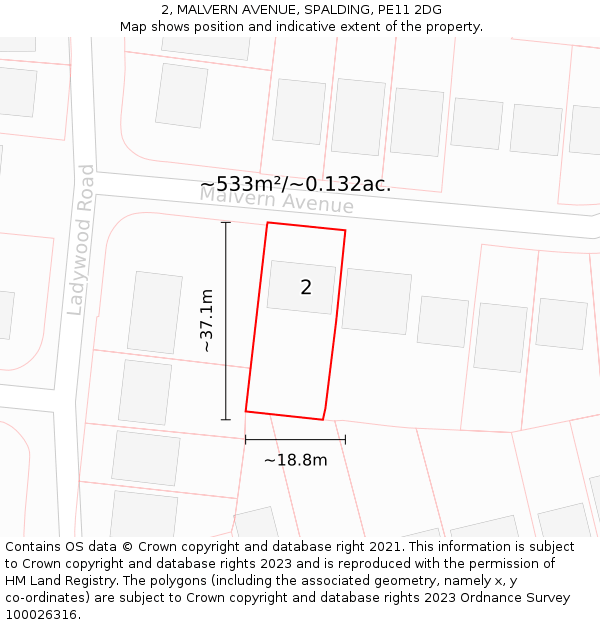 2, MALVERN AVENUE, SPALDING, PE11 2DG: Plot and title map