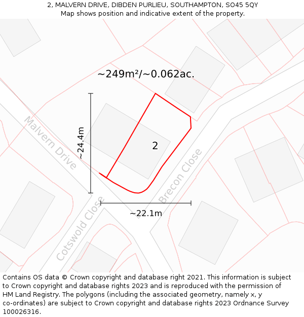 2, MALVERN DRIVE, DIBDEN PURLIEU, SOUTHAMPTON, SO45 5QY: Plot and title map