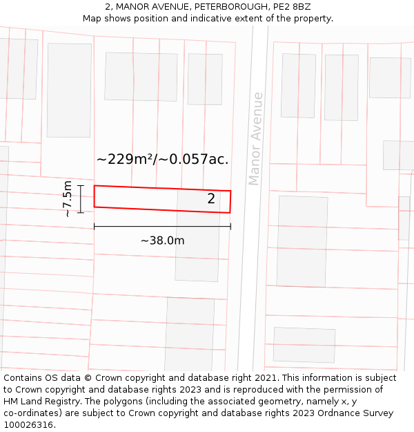 2, MANOR AVENUE, PETERBOROUGH, PE2 8BZ: Plot and title map