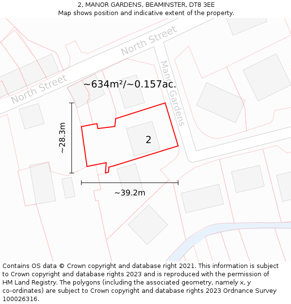 2, MANOR GARDENS, BEAMINSTER, DT8 3EE: Plot and title map