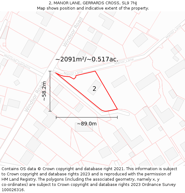 2, MANOR LANE, GERRARDS CROSS, SL9 7NJ: Plot and title map