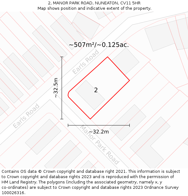 2, MANOR PARK ROAD, NUNEATON, CV11 5HR: Plot and title map