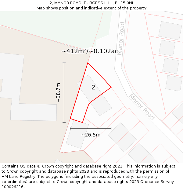 2, MANOR ROAD, BURGESS HILL, RH15 0NL: Plot and title map