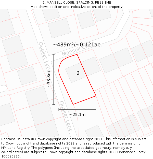 2, MANSELL CLOSE, SPALDING, PE11 1NE: Plot and title map