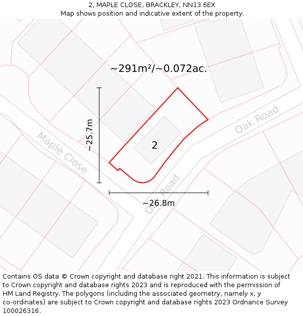 2, MAPLE CLOSE, BRACKLEY, NN13 6EX: Plot and title map