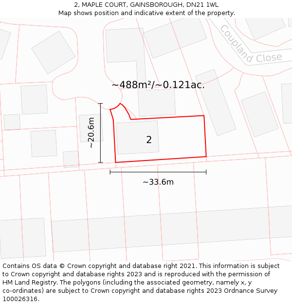 2, MAPLE COURT, GAINSBOROUGH, DN21 1WL: Plot and title map