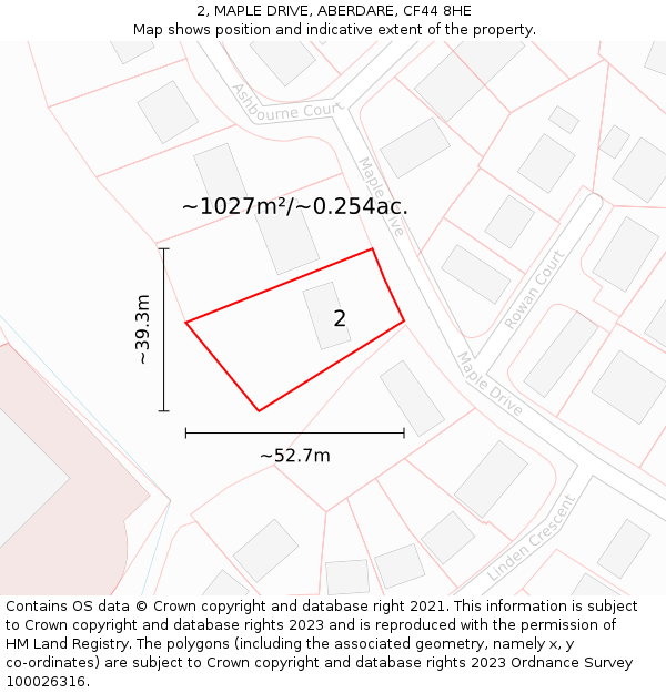 2, MAPLE DRIVE, ABERDARE, CF44 8HE: Plot and title map