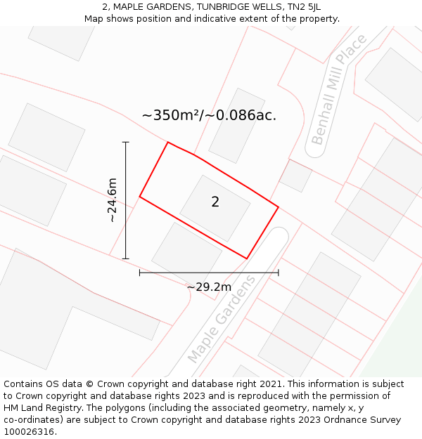 2, MAPLE GARDENS, TUNBRIDGE WELLS, TN2 5JL: Plot and title map