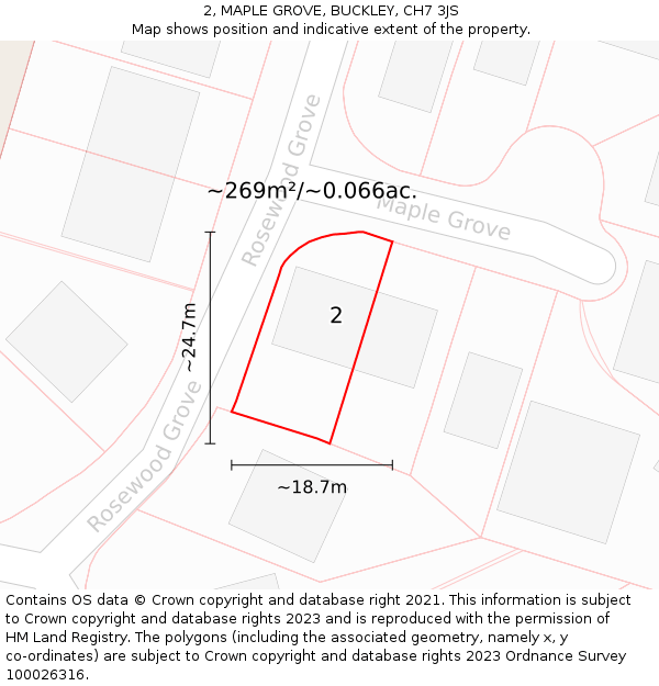 2, MAPLE GROVE, BUCKLEY, CH7 3JS: Plot and title map