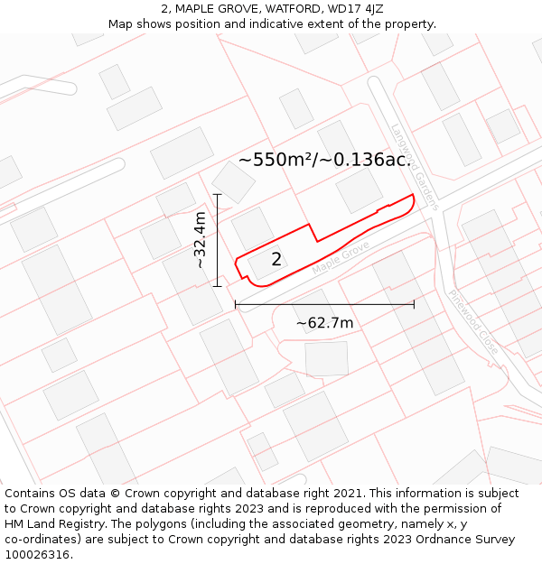 2, MAPLE GROVE, WATFORD, WD17 4JZ: Plot and title map