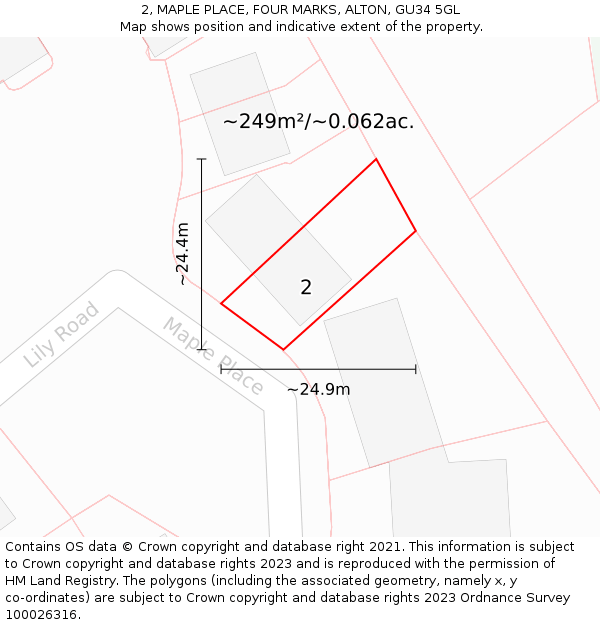 2, MAPLE PLACE, FOUR MARKS, ALTON, GU34 5GL: Plot and title map