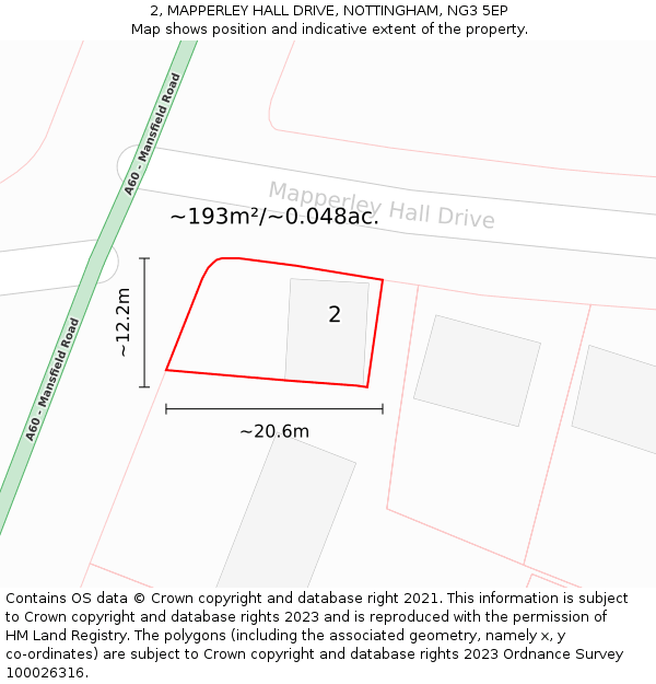 2, MAPPERLEY HALL DRIVE, NOTTINGHAM, NG3 5EP: Plot and title map