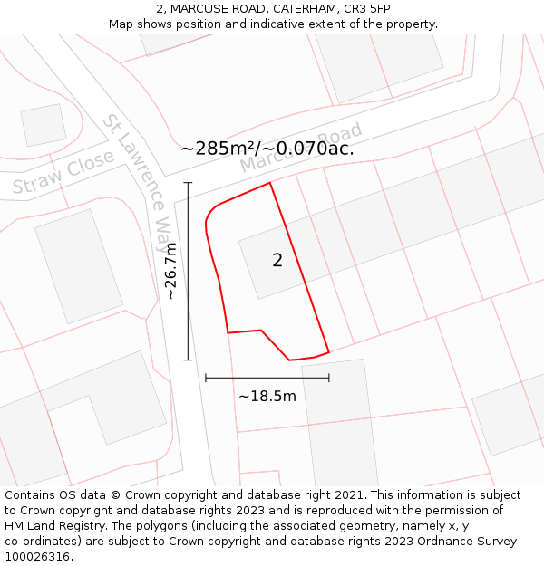 2, MARCUSE ROAD, CATERHAM, CR3 5FP: Plot and title map