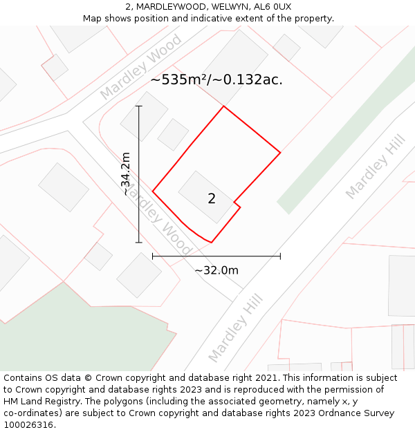 2, MARDLEYWOOD, WELWYN, AL6 0UX: Plot and title map