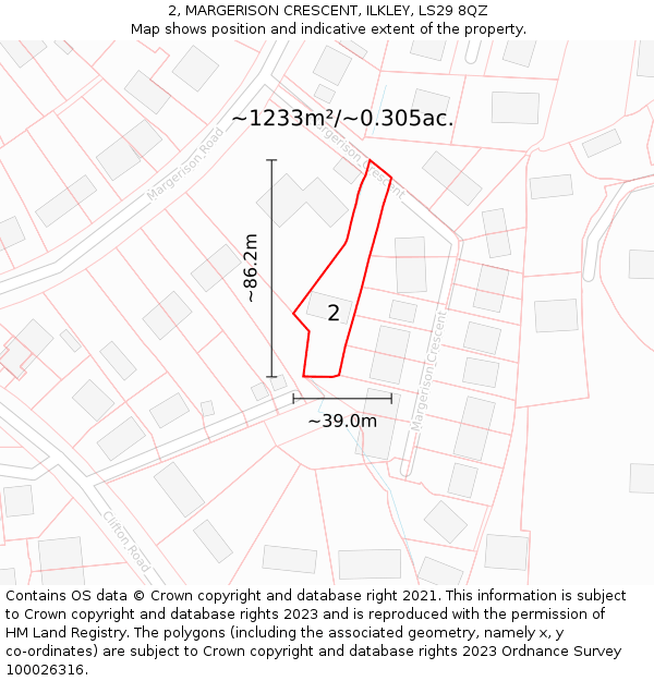 2, MARGERISON CRESCENT, ILKLEY, LS29 8QZ: Plot and title map