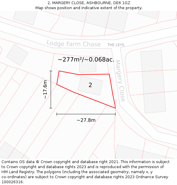 2, MARGERY CLOSE, ASHBOURNE, DE6 1GZ: Plot and title map