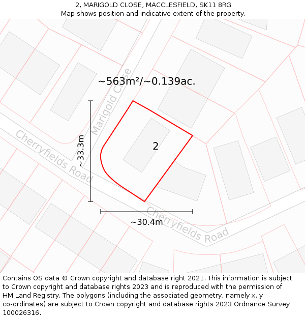 2, MARIGOLD CLOSE, MACCLESFIELD, SK11 8RG: Plot and title map