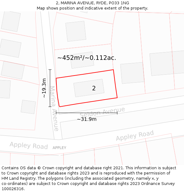 2, MARINA AVENUE, RYDE, PO33 1NG: Plot and title map