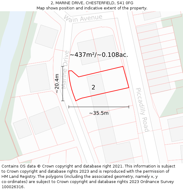 2, MARINE DRIVE, CHESTERFIELD, S41 0FG: Plot and title map