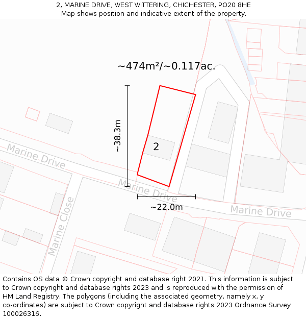 2, MARINE DRIVE, WEST WITTERING, CHICHESTER, PO20 8HE: Plot and title map