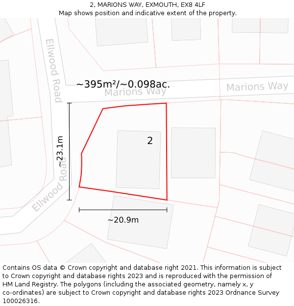 2, MARIONS WAY, EXMOUTH, EX8 4LF: Plot and title map