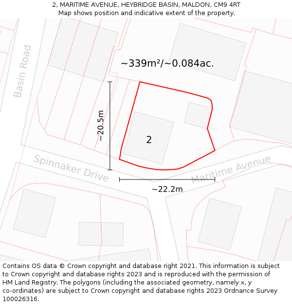 2, MARITIME AVENUE, HEYBRIDGE BASIN, MALDON, CM9 4RT: Plot and title map