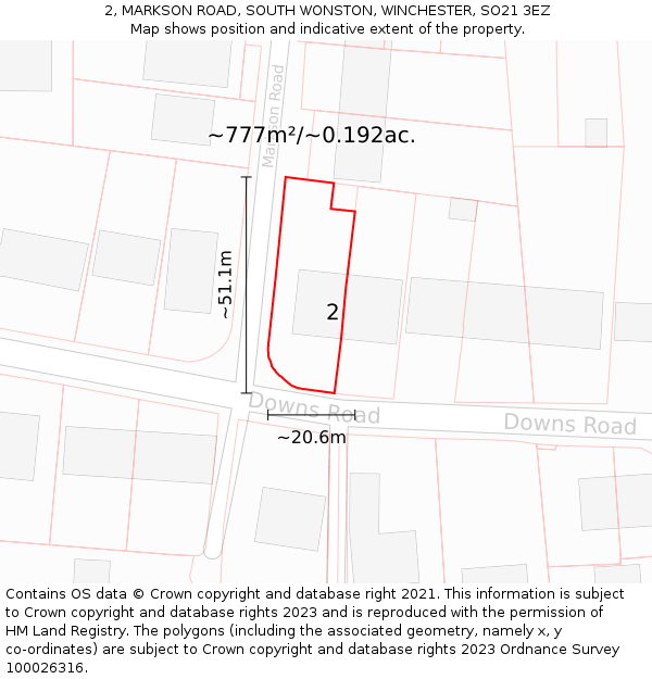 2, MARKSON ROAD, SOUTH WONSTON, WINCHESTER, SO21 3EZ: Plot and title map