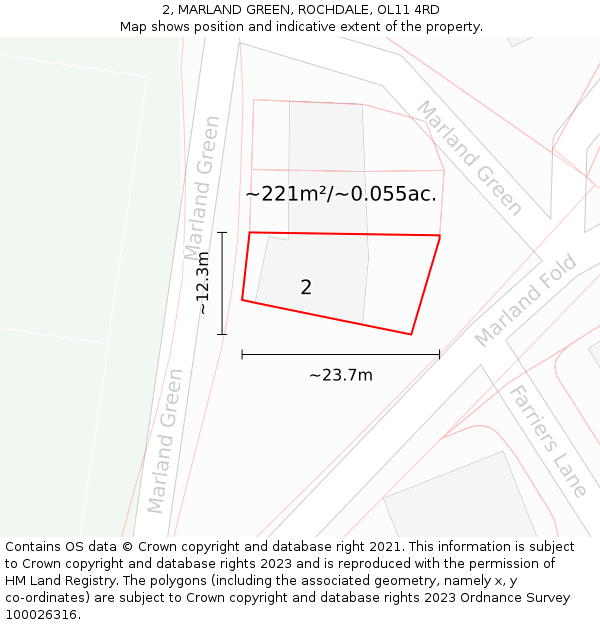 2, MARLAND GREEN, ROCHDALE, OL11 4RD: Plot and title map