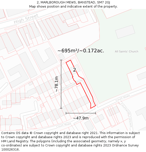 2, MARLBOROUGH MEWS, BANSTEAD, SM7 2GJ: Plot and title map