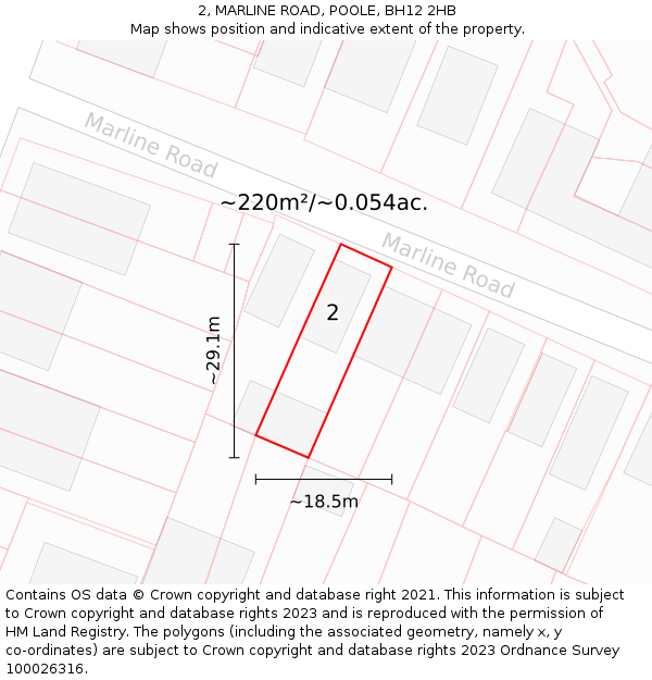 2, MARLINE ROAD, POOLE, BH12 2HB: Plot and title map