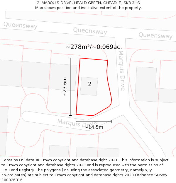 2, MARQUIS DRIVE, HEALD GREEN, CHEADLE, SK8 3HS: Plot and title map