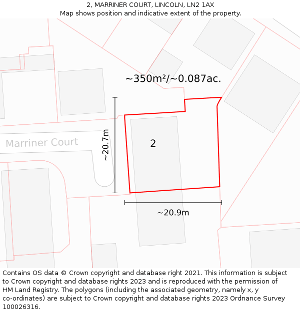 2, MARRINER COURT, LINCOLN, LN2 1AX: Plot and title map