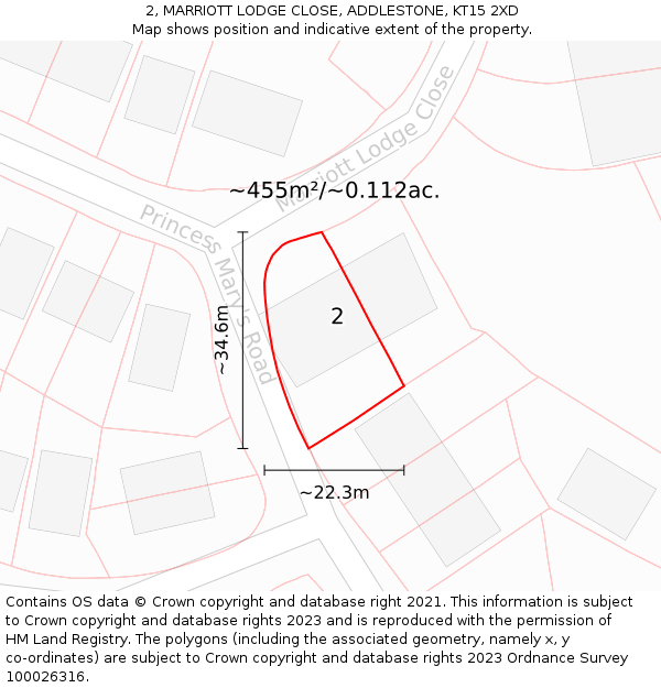 2, MARRIOTT LODGE CLOSE, ADDLESTONE, KT15 2XD: Plot and title map