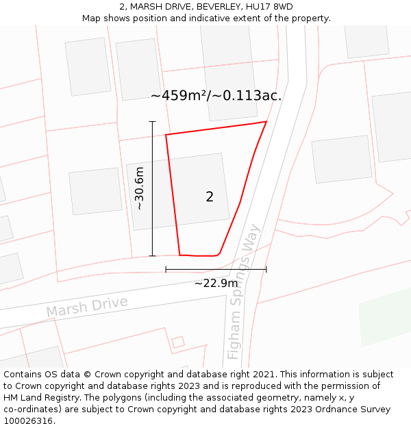 2, MARSH DRIVE, BEVERLEY, HU17 8WD: Plot and title map