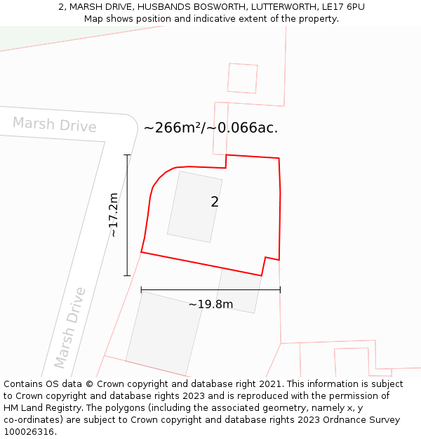 2, MARSH DRIVE, HUSBANDS BOSWORTH, LUTTERWORTH, LE17 6PU: Plot and title map