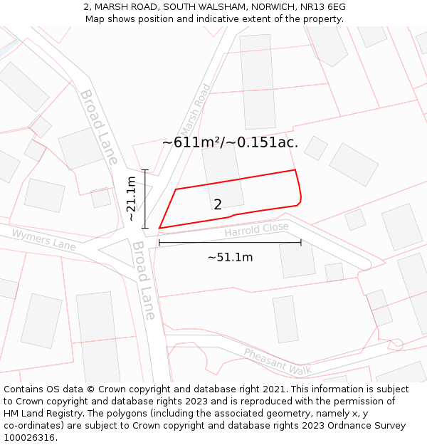 2, MARSH ROAD, SOUTH WALSHAM, NORWICH, NR13 6EG: Plot and title map