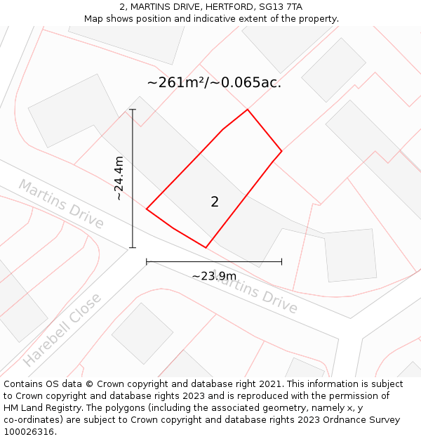 2, MARTINS DRIVE, HERTFORD, SG13 7TA: Plot and title map