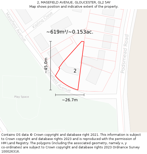 2, MASEFIELD AVENUE, GLOUCESTER, GL2 5AY: Plot and title map