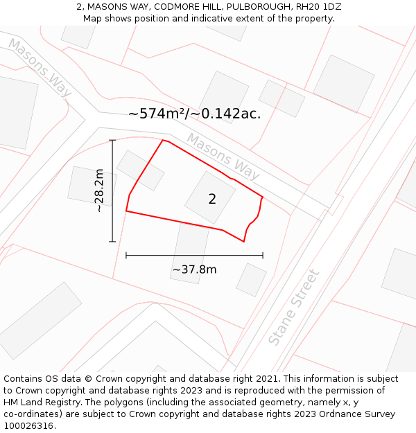 2, MASONS WAY, CODMORE HILL, PULBOROUGH, RH20 1DZ: Plot and title map