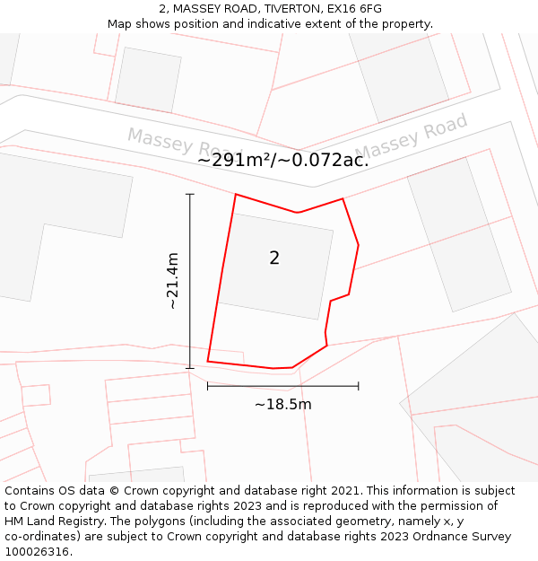 2, MASSEY ROAD, TIVERTON, EX16 6FG: Plot and title map