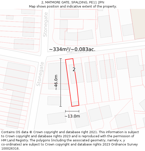 2, MATMORE GATE, SPALDING, PE11 2PN: Plot and title map